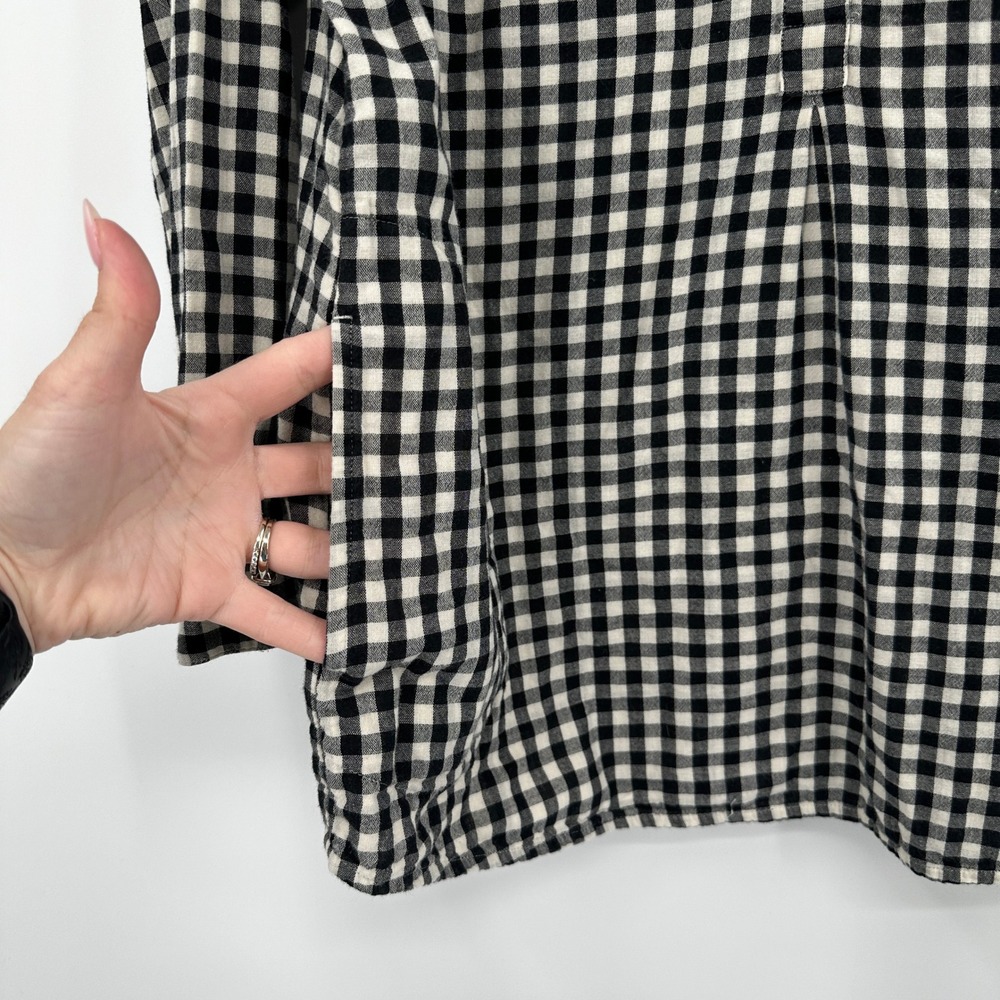 J Jill Black White Gingham Cotton Tunic Shirt Pockets Medium Cottagecore Farm - Picture 4 of 9